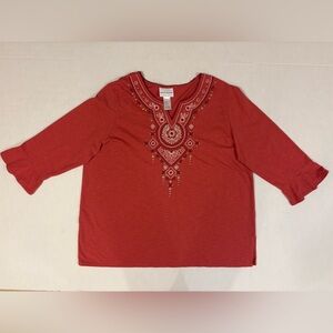 Alfred Dunner rust burnt red v-neck 3/4 ruffled sleeve blouse size XL